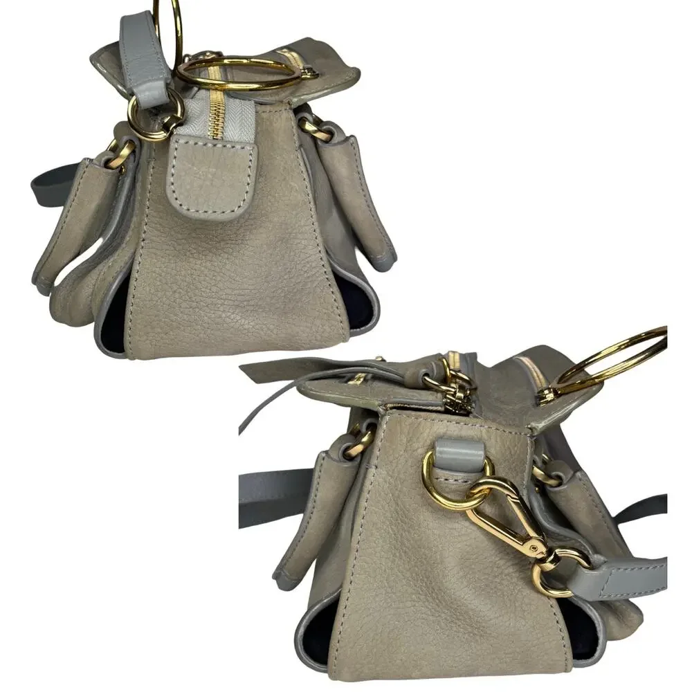See by Chloé Miya Mini Satchel Crossbody Gray Leather Suede Gold Ring Bag